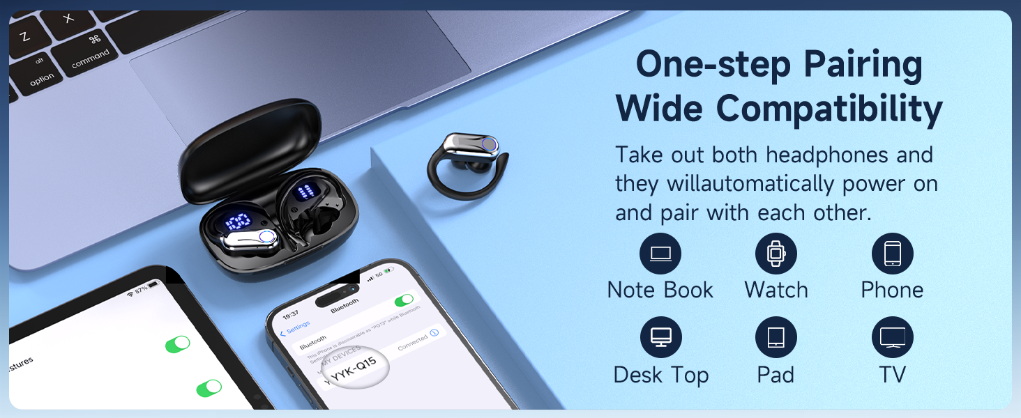 Wireless Sports Earbuds, Bluetooth 6.1 Over-Ear Hook Headphones with 90H Playtime
