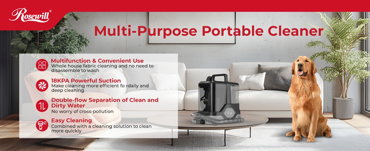 Rosewill Multi-Purpose Portable Carpet and Upholstery Cleaner - Black & Gray