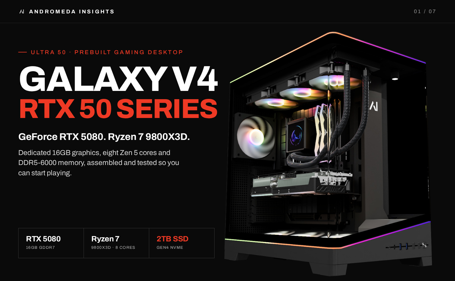 Galaxy V4 gaming desktop with GeForce RTX 5080 and Ryzen 7 9800X3D