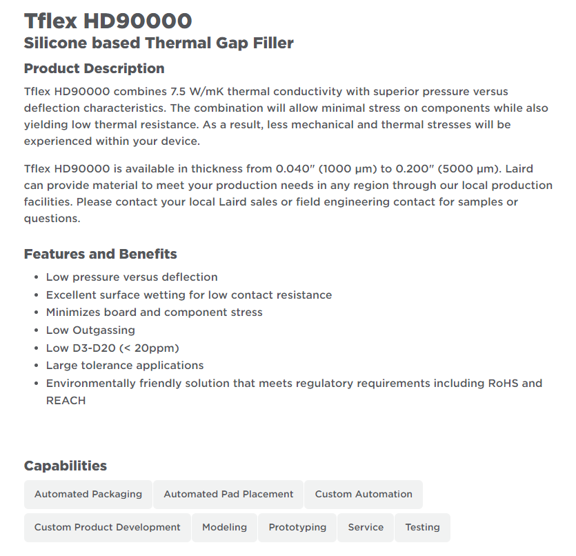Laird Tflex HD90000 Silicone based Thermal Gap Filler Thermal Pad ...