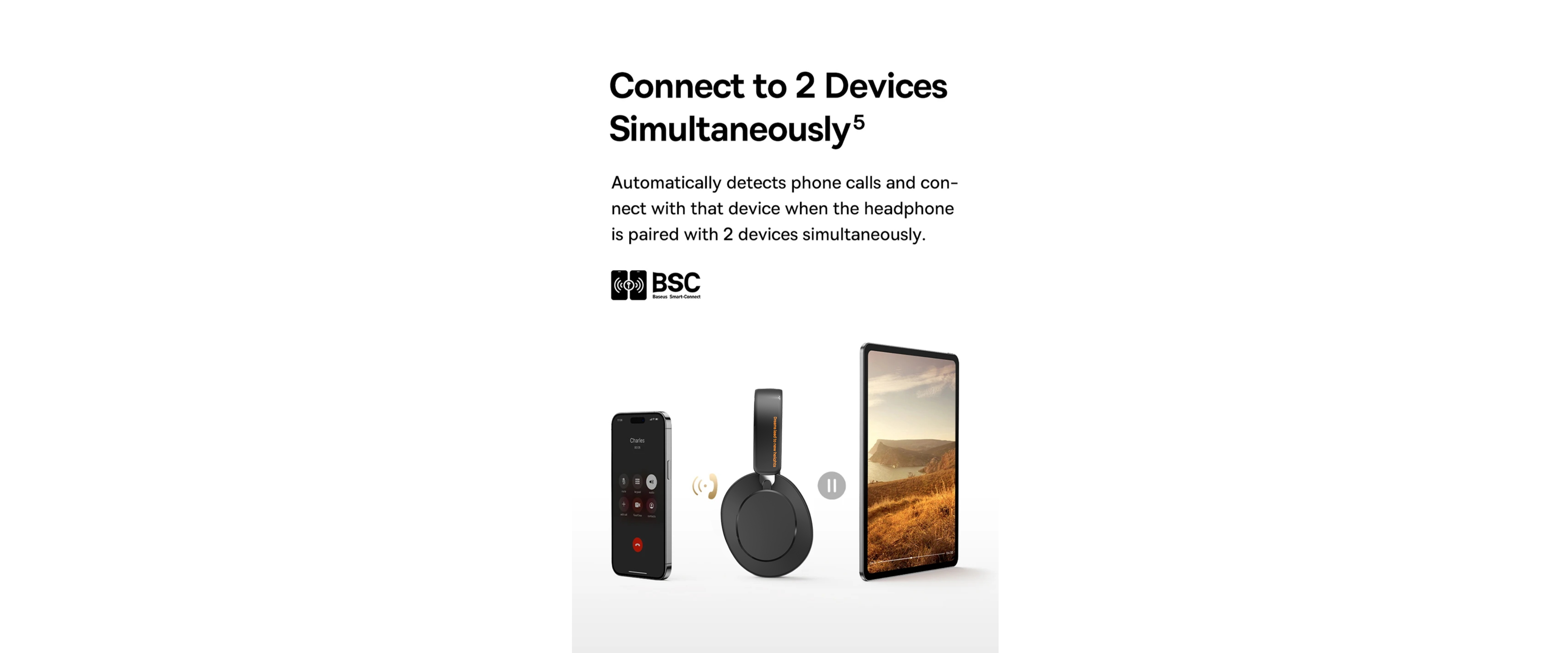 Anivia ANC500 headphones, dual device simultaneous connection, BSC smart connect, phone and tablet