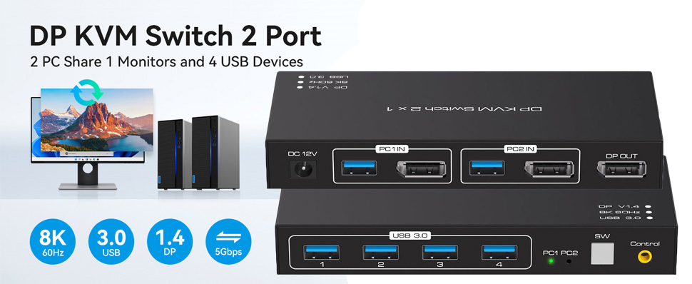 8K DisplayPort KVM Switch