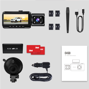 Campark C450 3 Way 4K WiFi Dash Camera with 64gb Memory Card