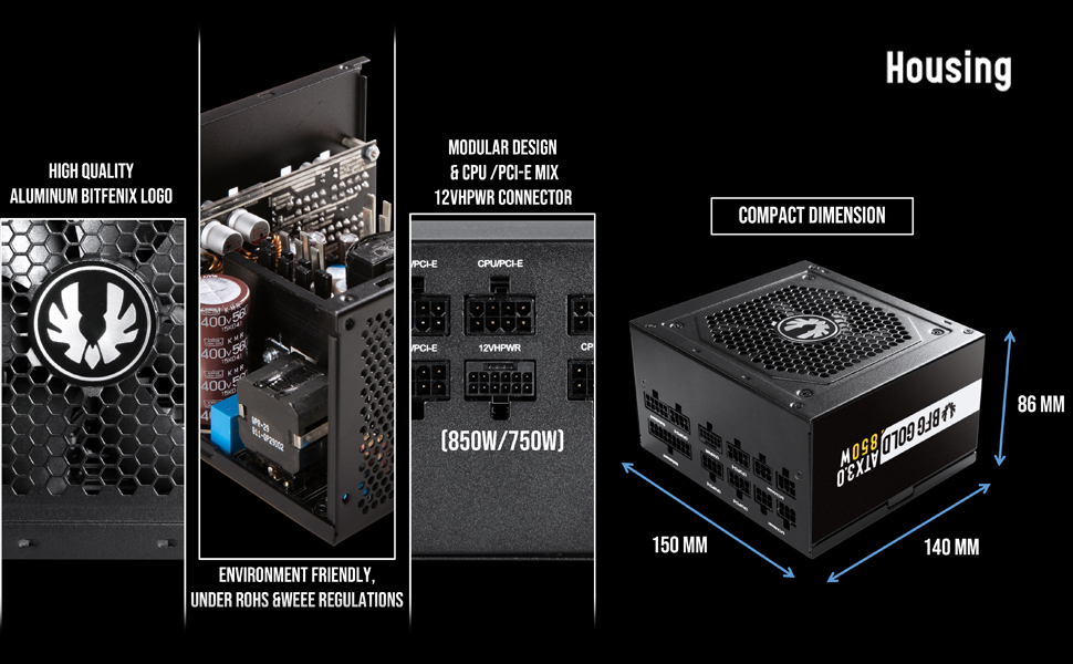 BitFenix BFG Gold PC Gaming 750W Modular Power Supply ATX3.0