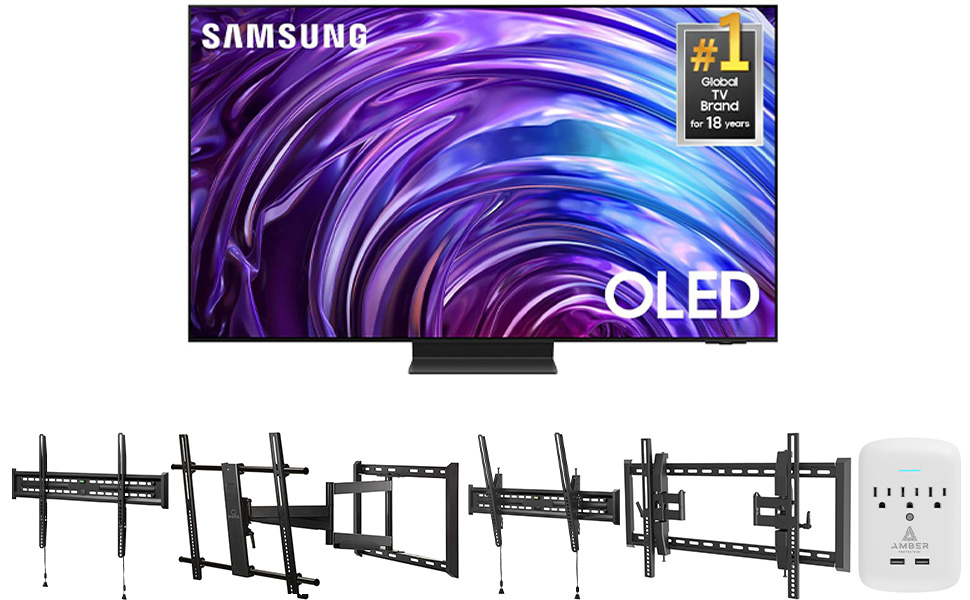 Samsung S95DD Club TV with Walts Mount and Amber Protection 3-Outlet Surge Protector