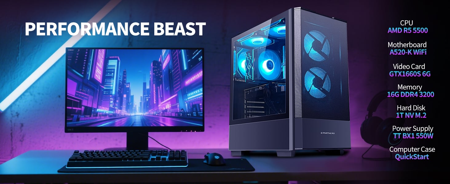 ZYNEEX Gaming PC Desktop, AMD Ryzen 5 5500 (4.2GHz Turbo