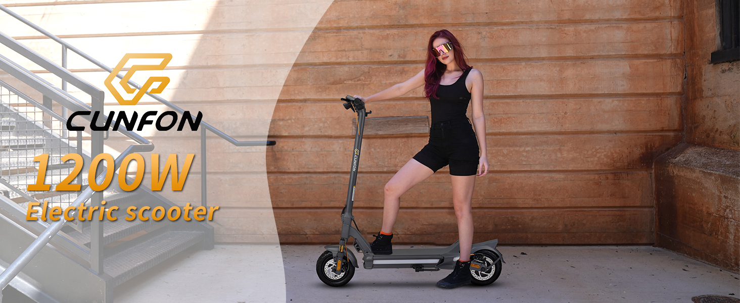 CUNFON Electric Scooter 31 MPH, 10.5 Rear Motor 1200W,50Miles Long Range,  Damping Adjustable Full Suspensions,Dual Disc Brakes with EABS, Fingerprint  Unlock E Scooter for Audlts with APP 