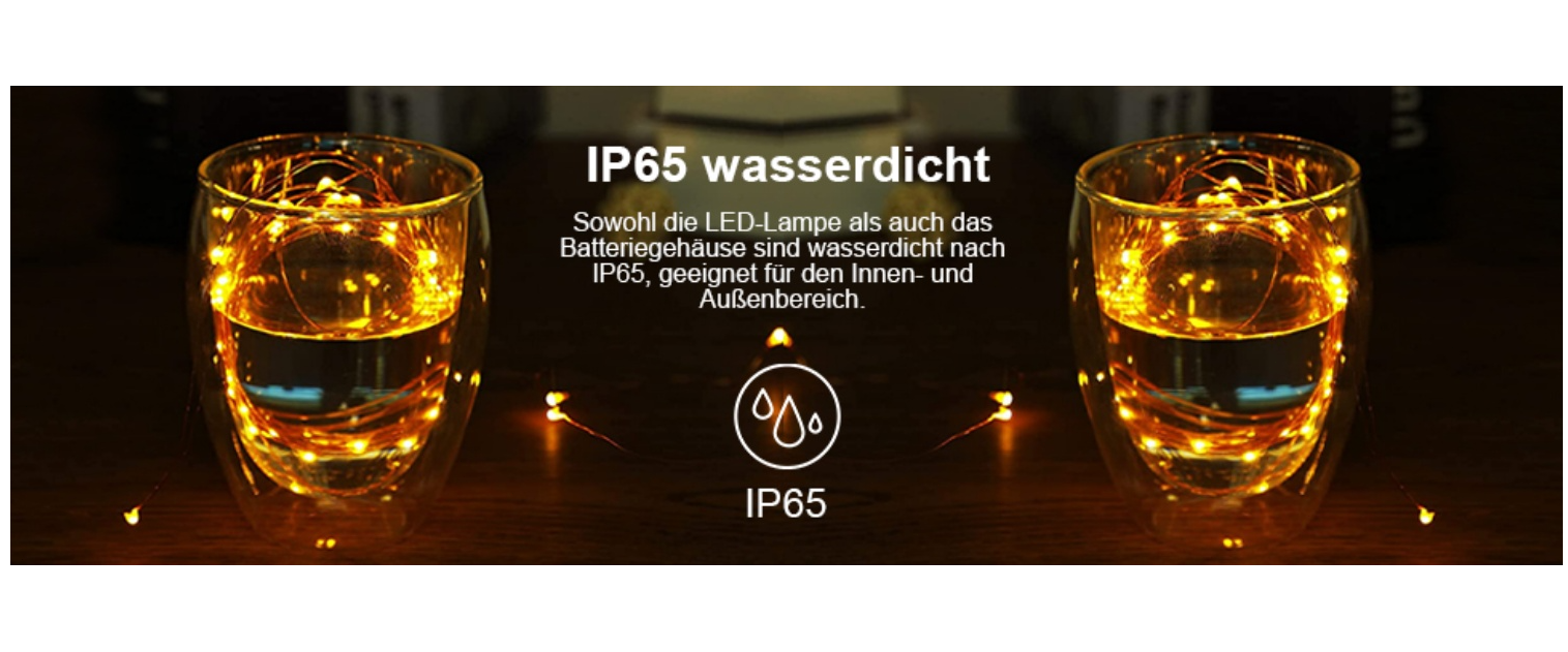 IP65 waterproof, water resistant, indoor outdoor, battery string lights, weatherproof fairy lights