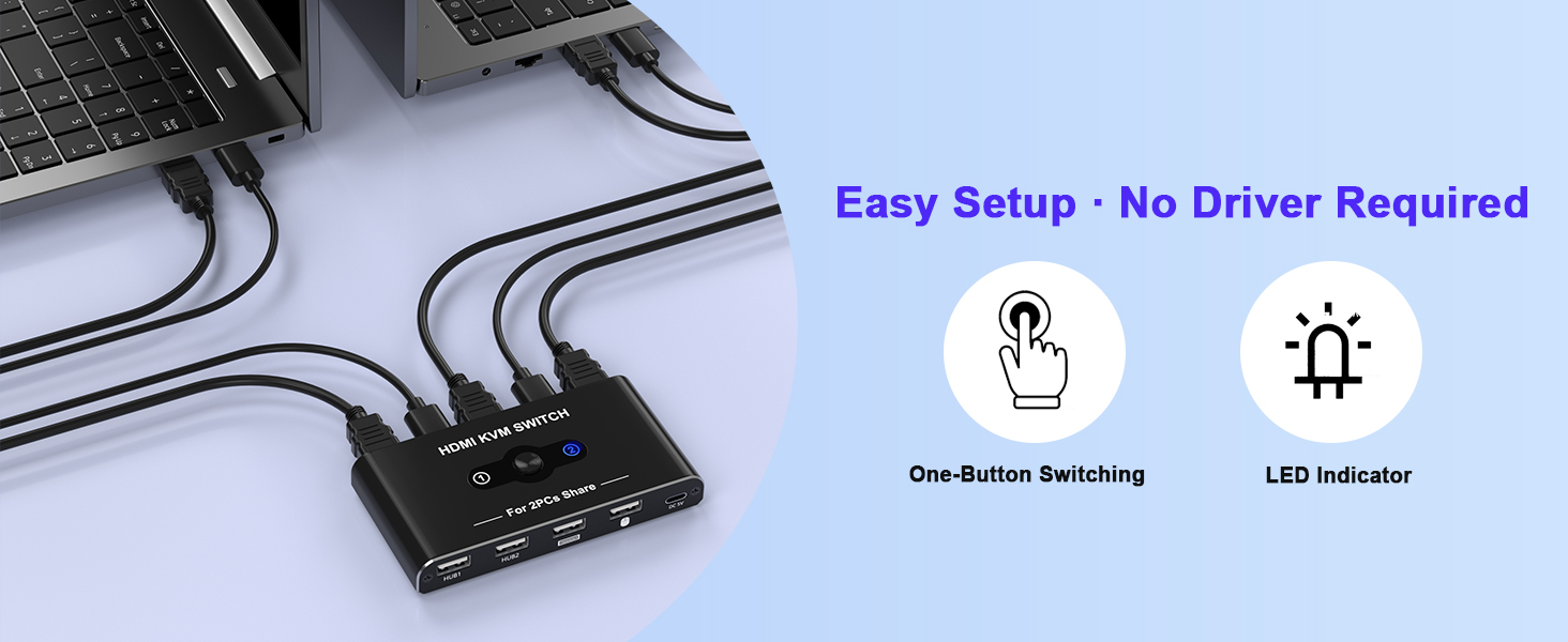 HDMI KVM Switch for 1 Monitor 2 Computers, 4K@60Hz HDMI KVM Switcher