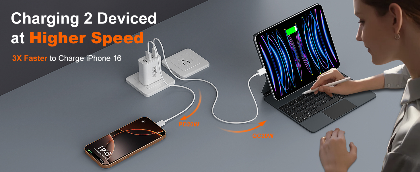 [2 PACK] USB C Charger Block, 40W 4-Port Type C Charger Fast Phone Charging Block Cube