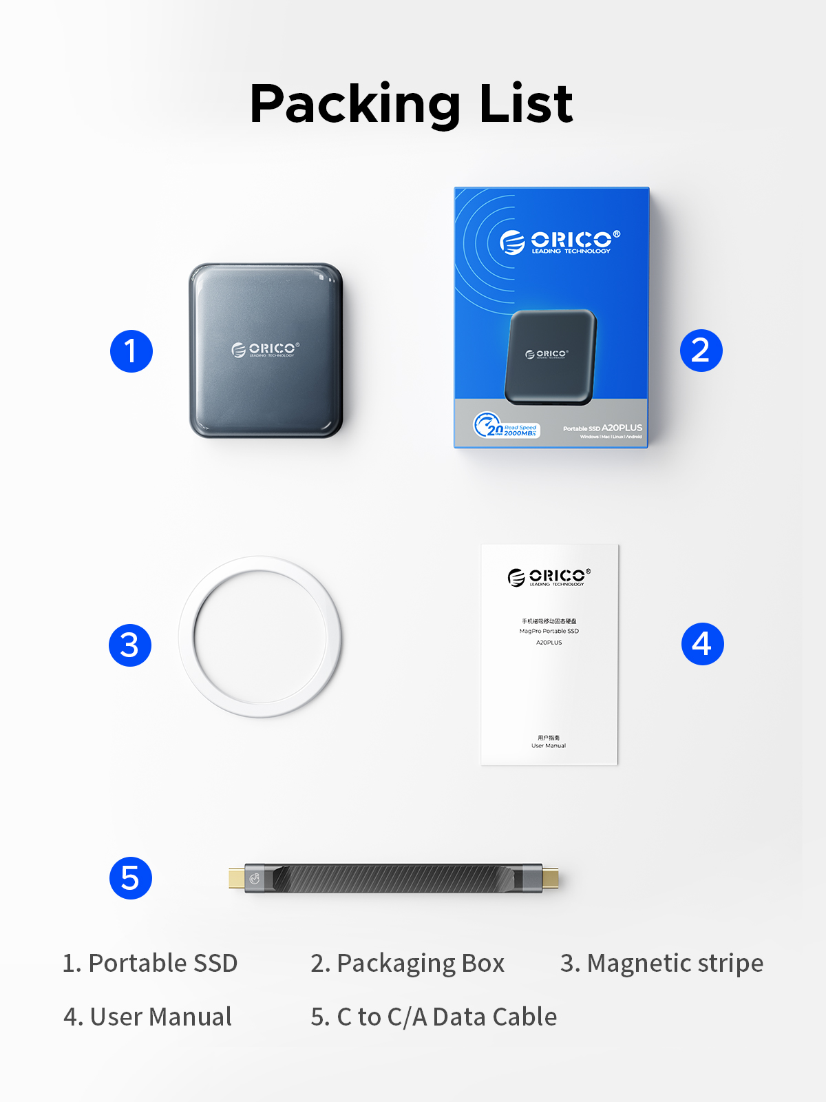 ORICO Magnetic External SSD, 4K ProRes HDR Record and Store, 2000MB/s Stable Transmission and S