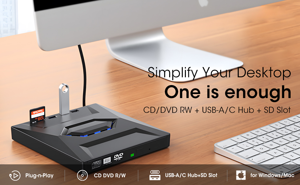 External CD/DVD Reader and Burner for Laptop PC Computer