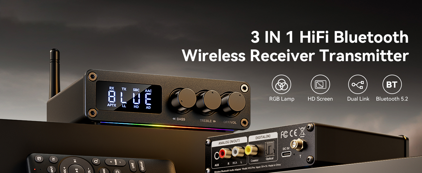 Bluetooth 5.2 Transmitter Receiver for TV, Home Stereo, BT Headset, Low Latency HD Bluetooth Audio D
