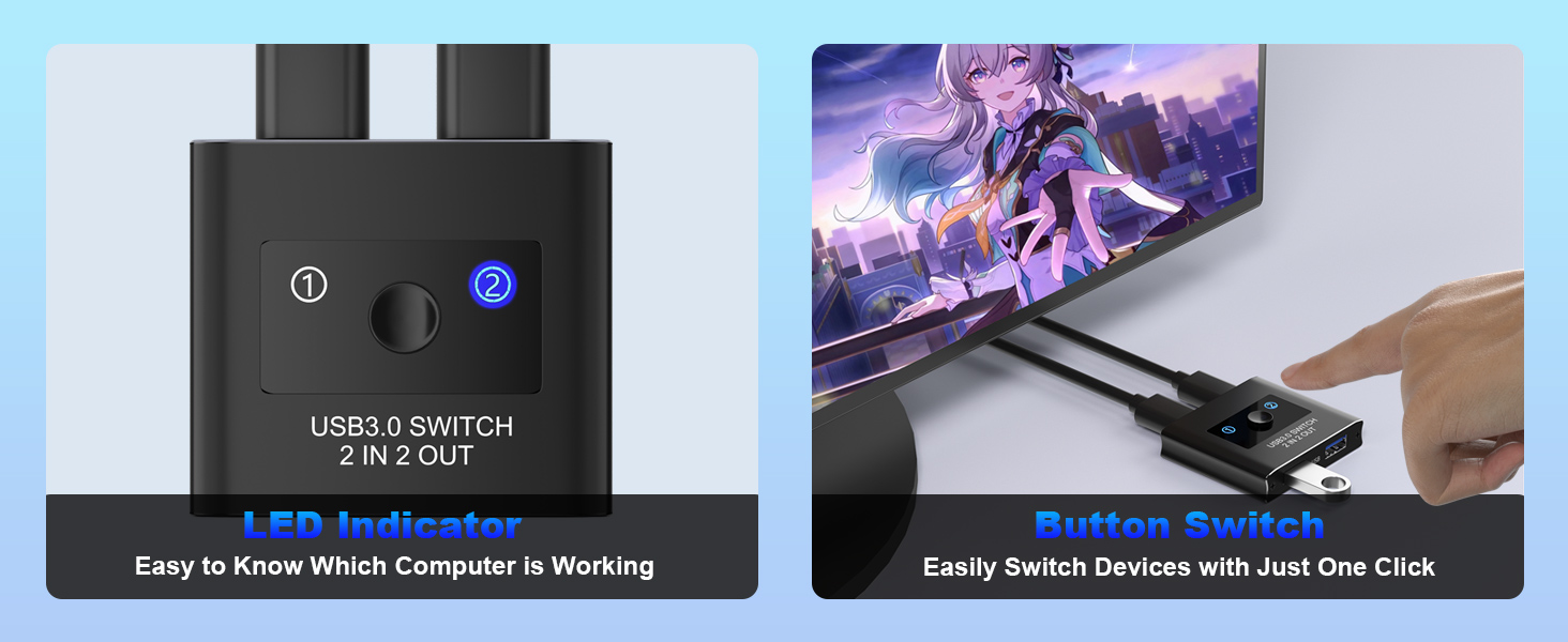 USB 3.0 Switch, USB 3.0 Switcher 2 in 2 Out, USB 3.0 Switch Selector, USB Switcher for 2 Computers S