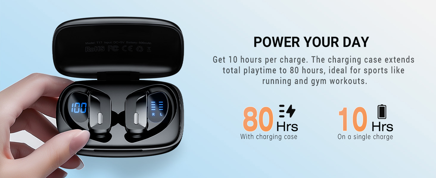 Wireless Earbuds, Sport Wireless Earbuds Bluetooth Headphones 80hrs Playtime Deep Bass Ear Buds