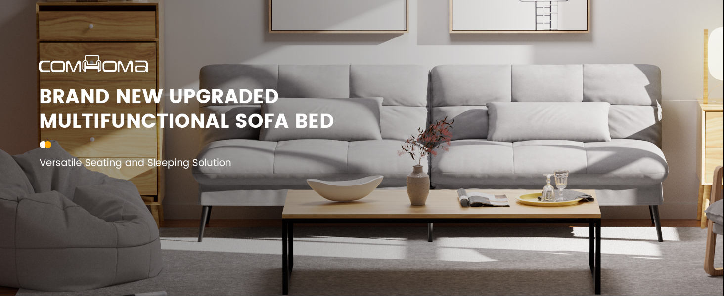 COMHOMA Convertible Futon Sofa Bed, 68Fabric Futon Couch with Adjustable Backrest, Folding Futon Sle
