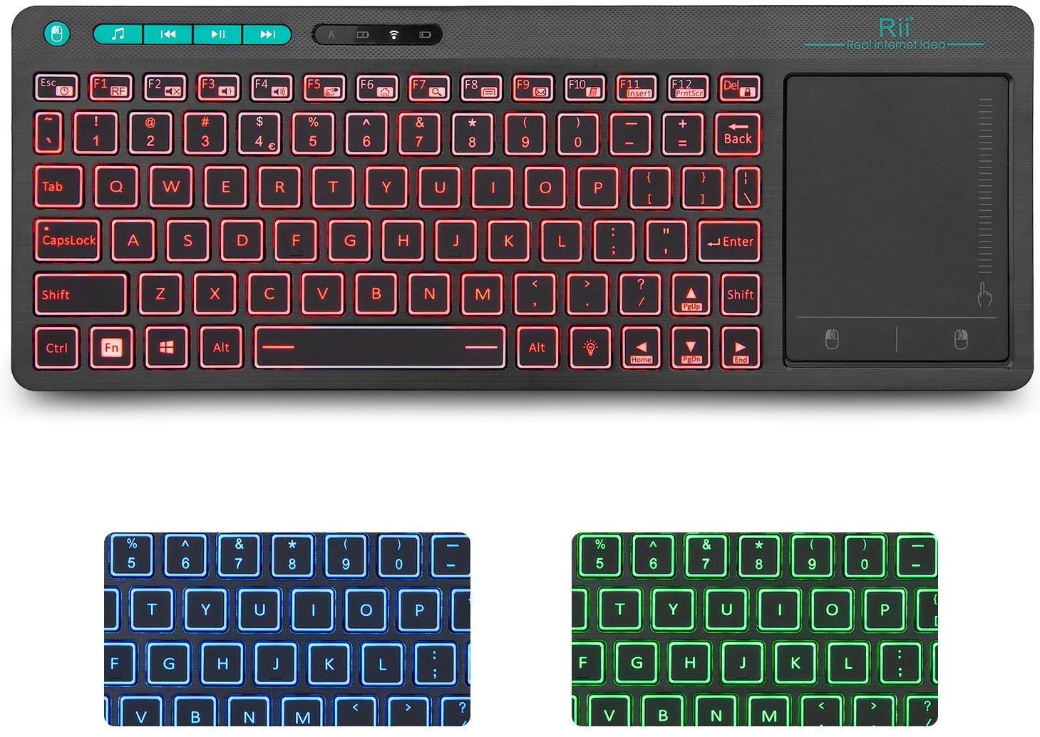 Wireless 3-LED Color Backlit Multimedia Keyboard
