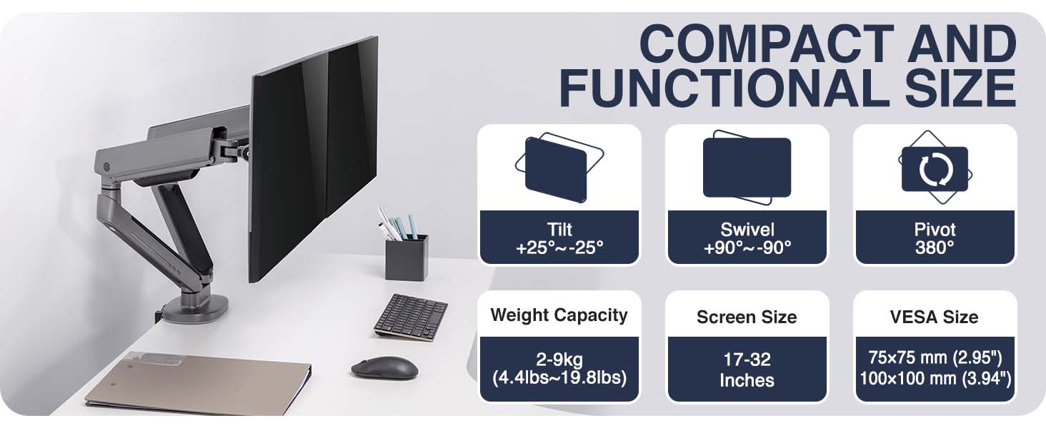 dual LED monitor arm, screen mount with lighting, mechanical spring monitor stand