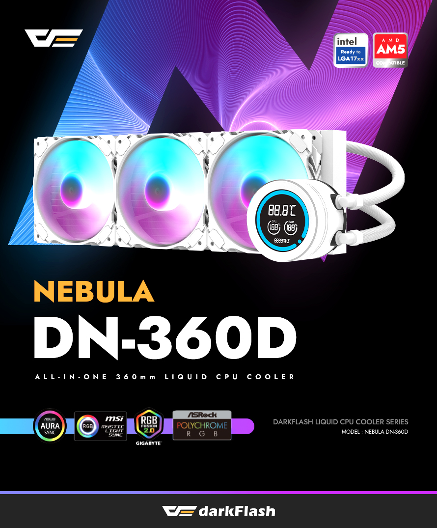 darkFlash DN360D 360mm AIO Liquid CPU Cooler 2.1 LCD Display 3x 120mm ARGB PWM Fans Copper Water