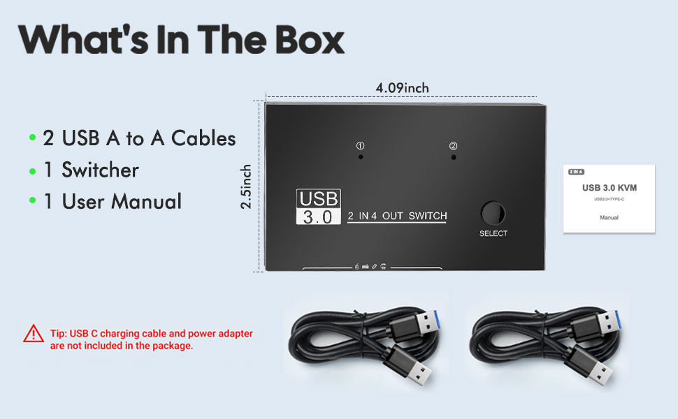 USB 3.0 Switcher for 2 Computers Sharing USB C & A Devices, 4 Port USB 3.0 Switch Selector, 2 in 4 O