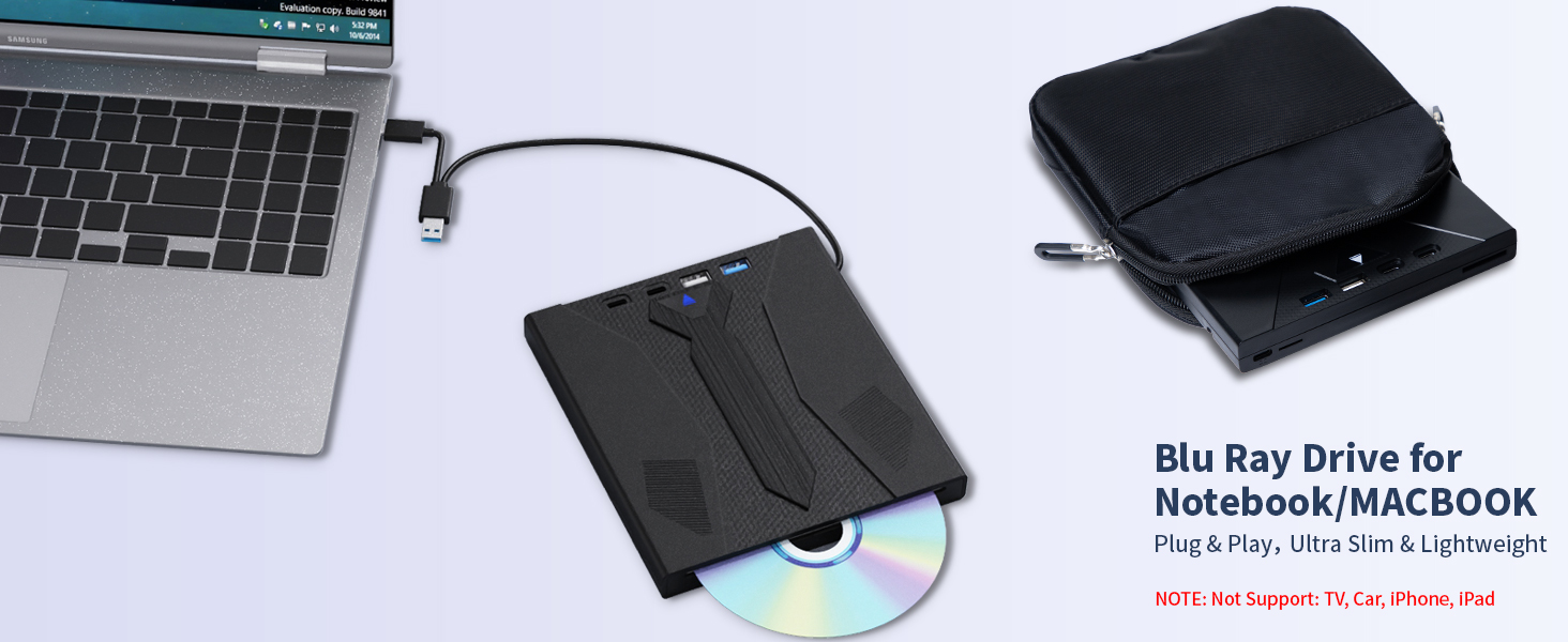 [7-in-1] External Optical Blu Ray Drive, USB 3.0 Type-C Blu Ray Burner Portable Blu Ray DVD/CD/BD Pl