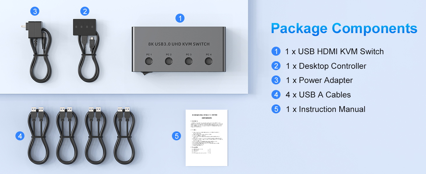 USB 3.0 HDMI KVM Switch 4 Computers 1 Monitor, 8K@60Hz HDMI KVM Switches