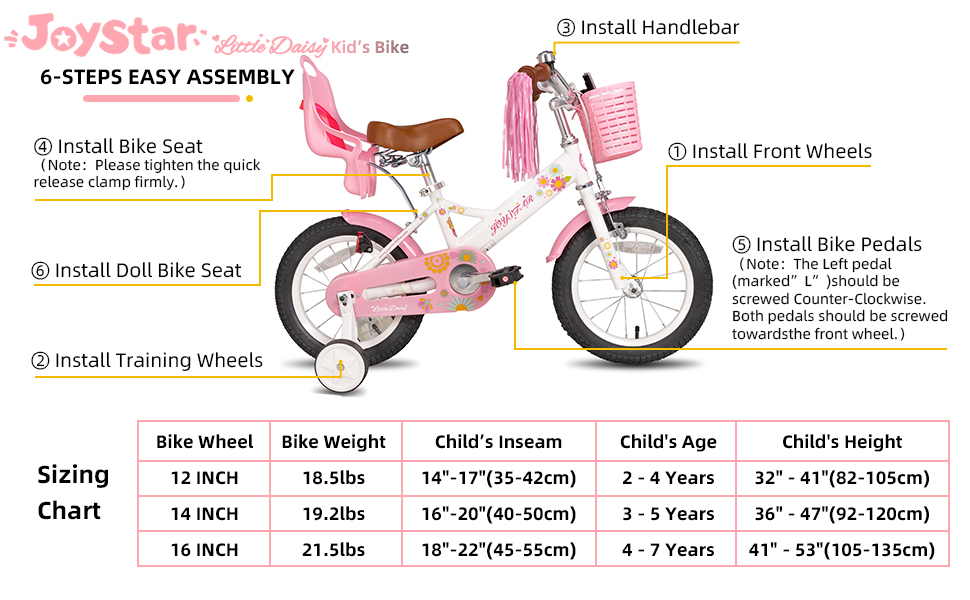 Easy Assembly Guide & Bike Size Chart