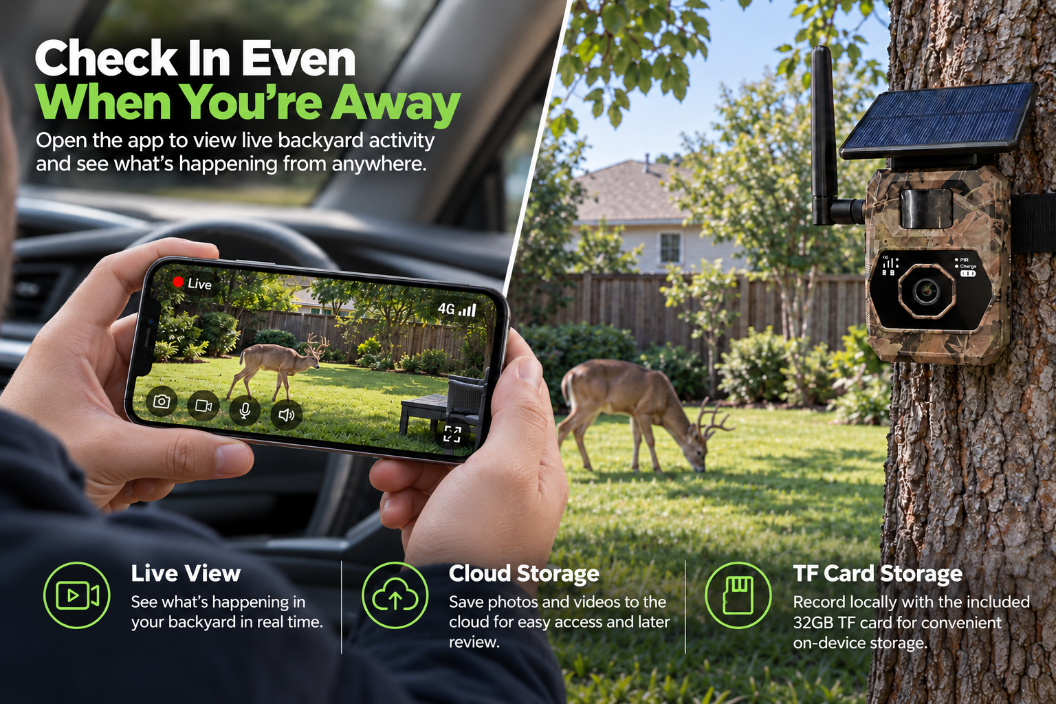 Live View Camera, Remote Monitoring, Cloud Storage, TF Card Storage, 32GB Memory Card