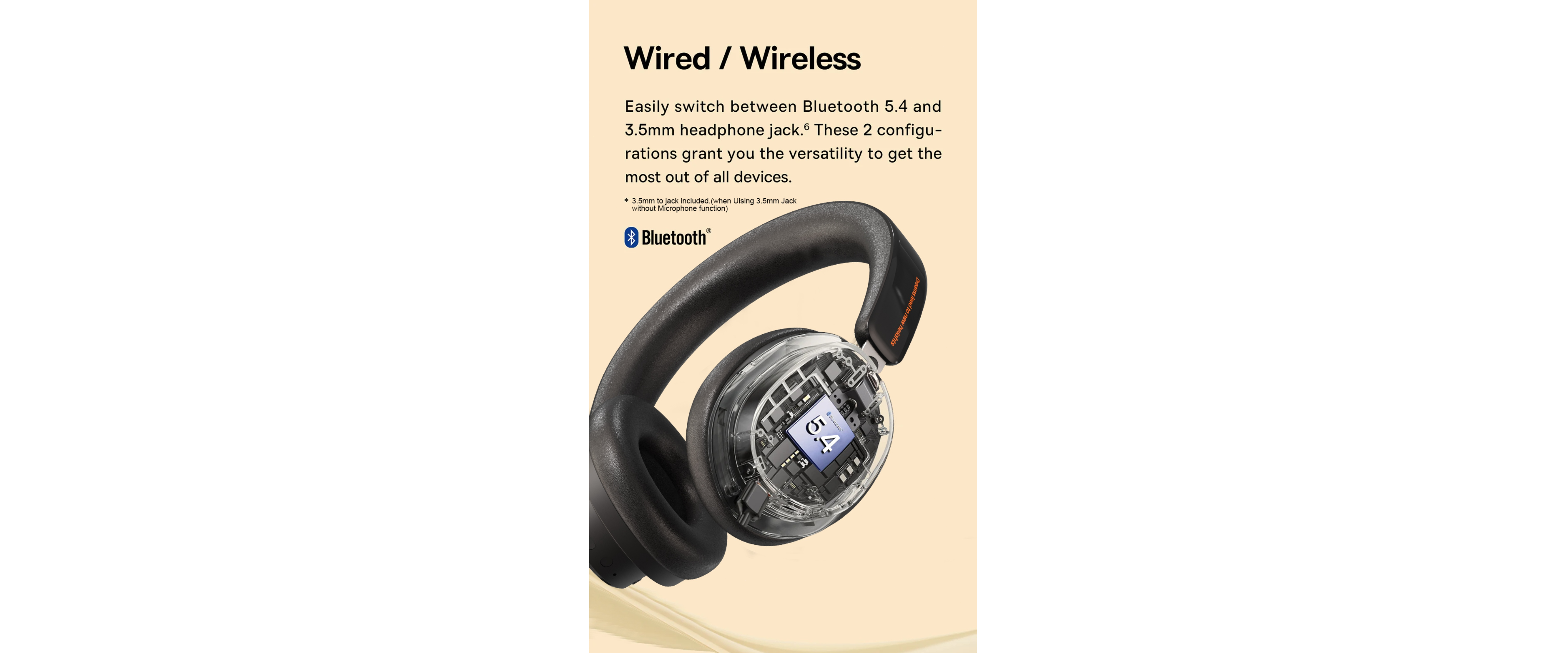 Wired wireless mode, EACH headset, bluetooth 5.4, 3.5mm jack
