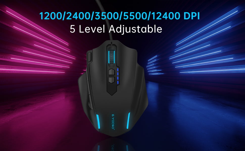 Large RGB Gaming Mouse Wired, 12400 DPI Wired Gamer Mouse with 6 Side Buttons & 7 Backlit Modes