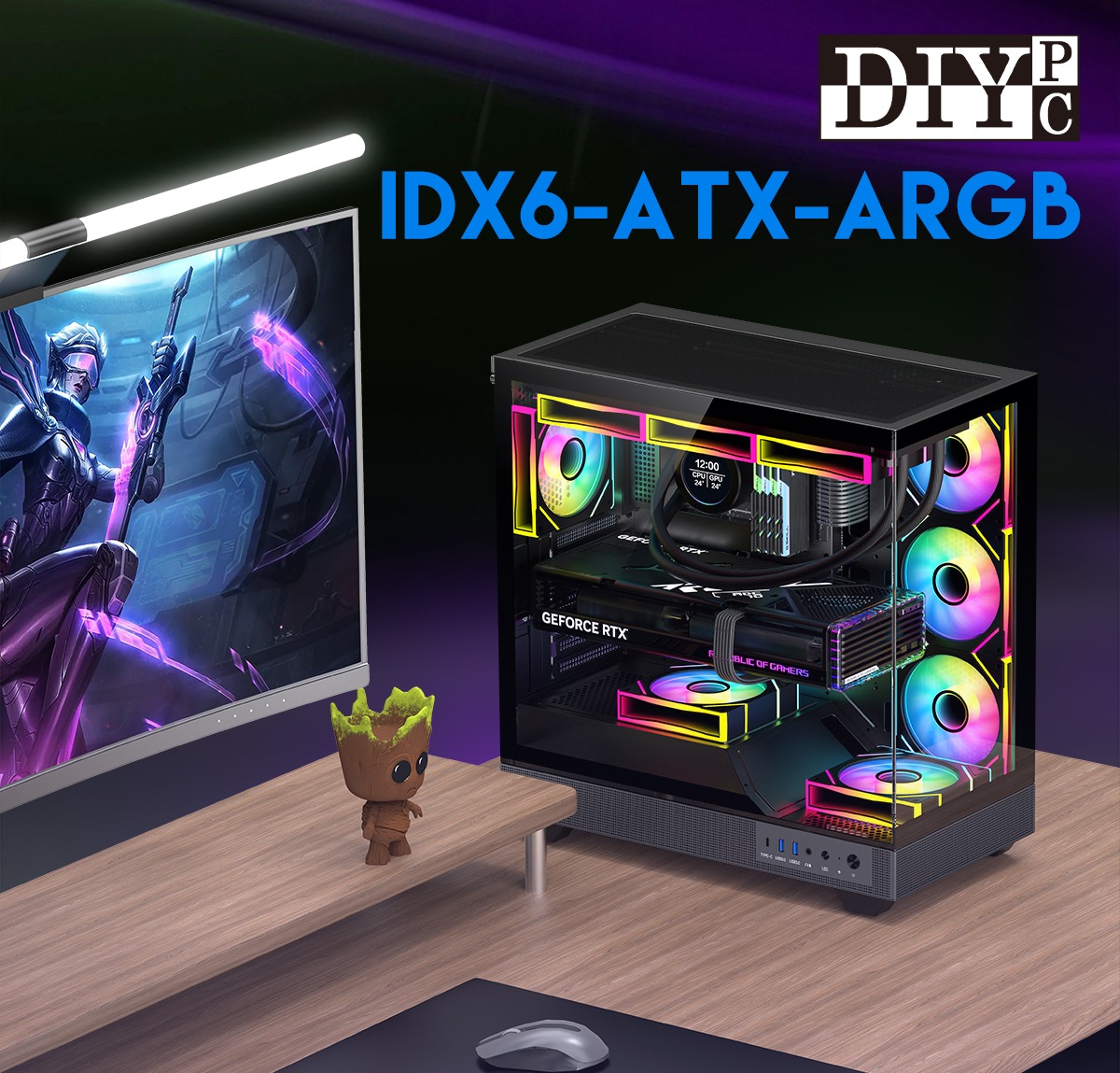 DIYPC IDX6-ATX-ARGB Gaming Computer Case