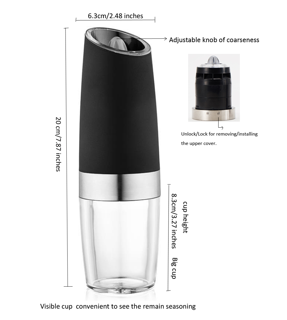  Fshopping electric salt and pepper grinder Gravity induction  starting with adjustable coarseness battery power supply blue led light  one-hand operation: Home & Kitchen