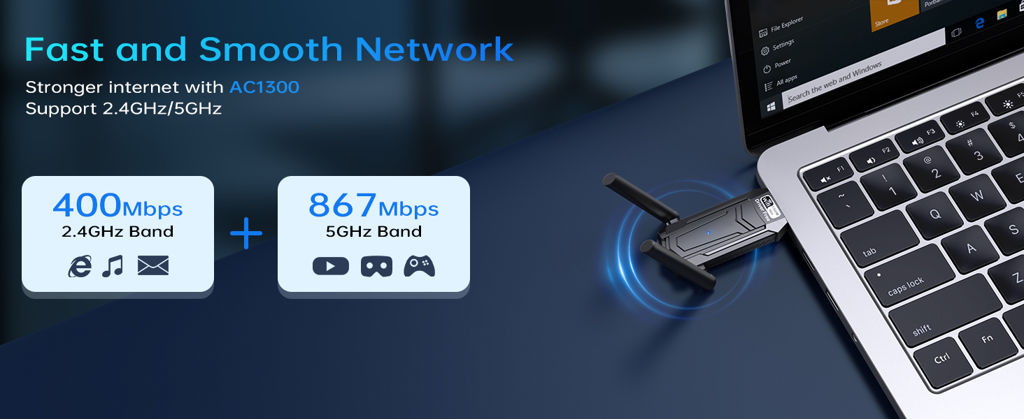 USB 3.0 WiFi Adapter, AC1300Mbps WiFi Dual Band Network Wireless Adapter with 2.4GHz/5GHz