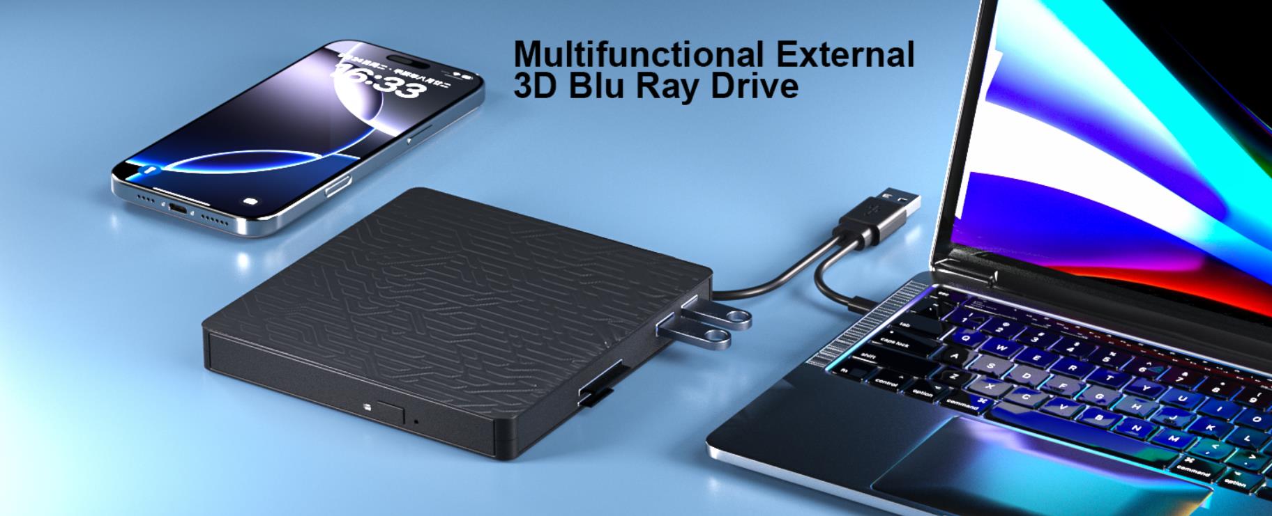 AUTYUE 5 in 1 External Blu ray Drive, Multifunctional USB 3.0 Type-C 3D External Blu-ray drive