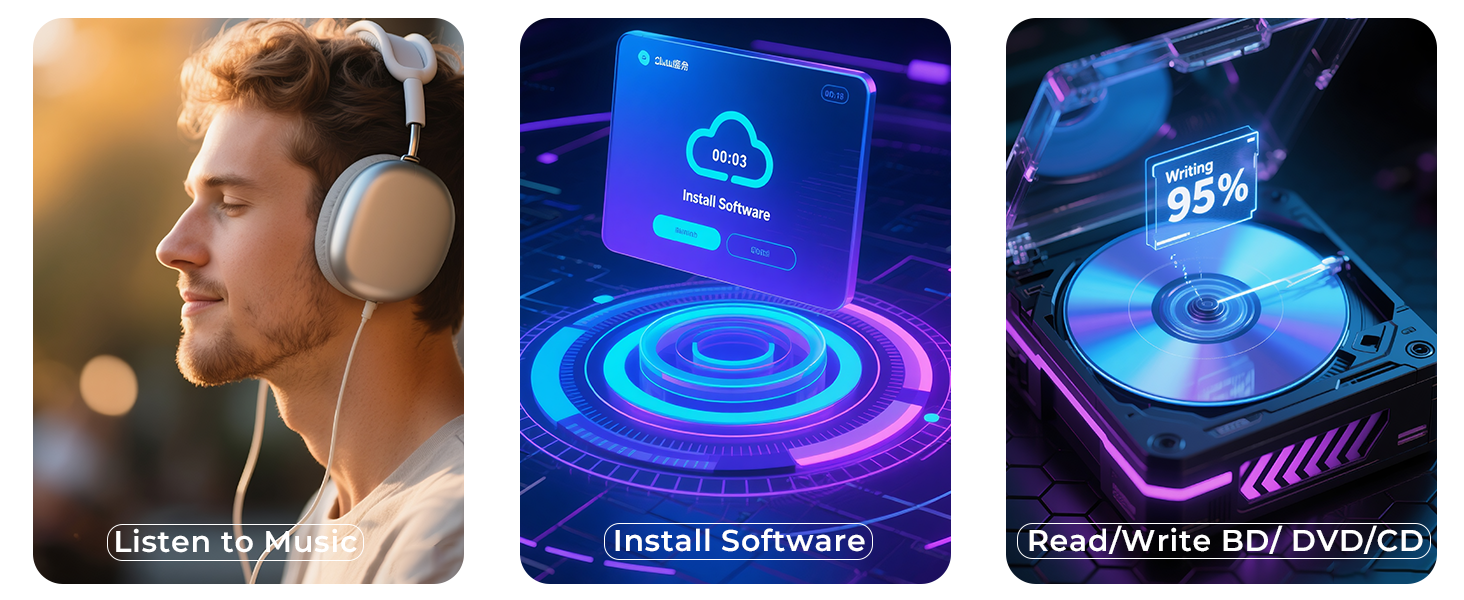 7 in 1 External Blu Ray Drive, USB 3.0 Type-C External Blu ray Player, 100GB BD write support, 3D Ex