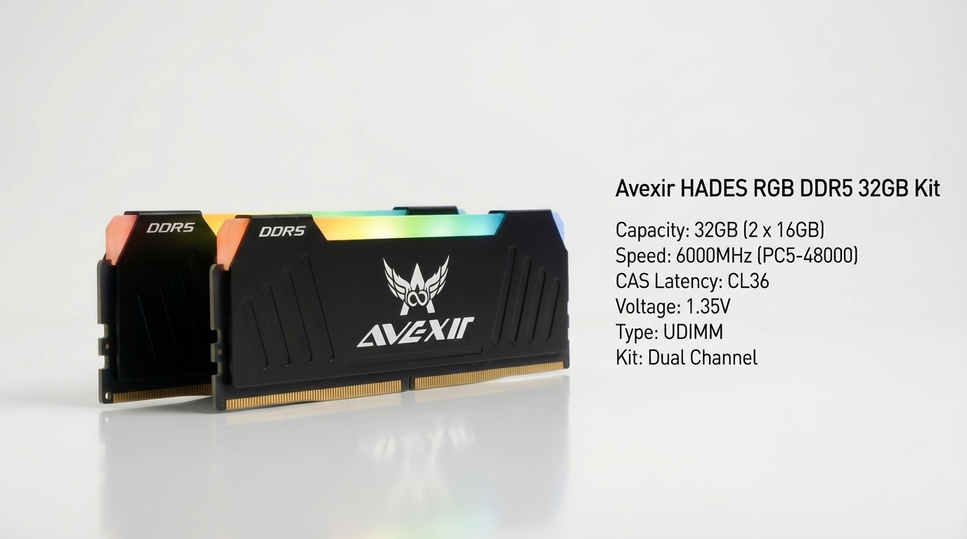 AVEXIR DDR5 Gaming Memory with Customizable RGB Lighting and Heatsink