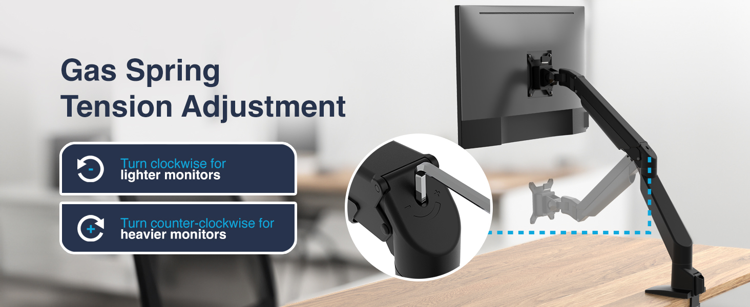 heavy duty single monitor arm, ergonomic mount for large screens, high capacity gas spring arm