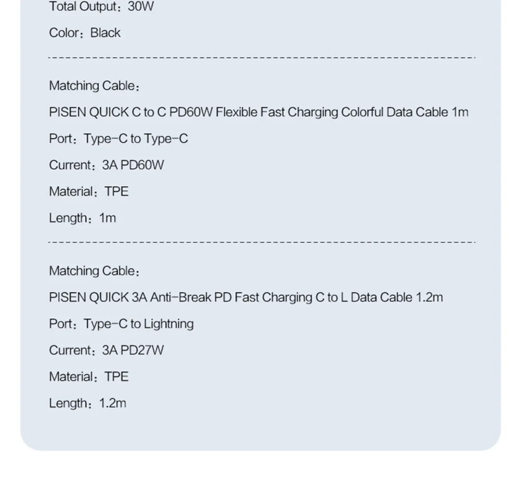 PISEN Quick Type-C+USB-A 30W Mini Car Charger