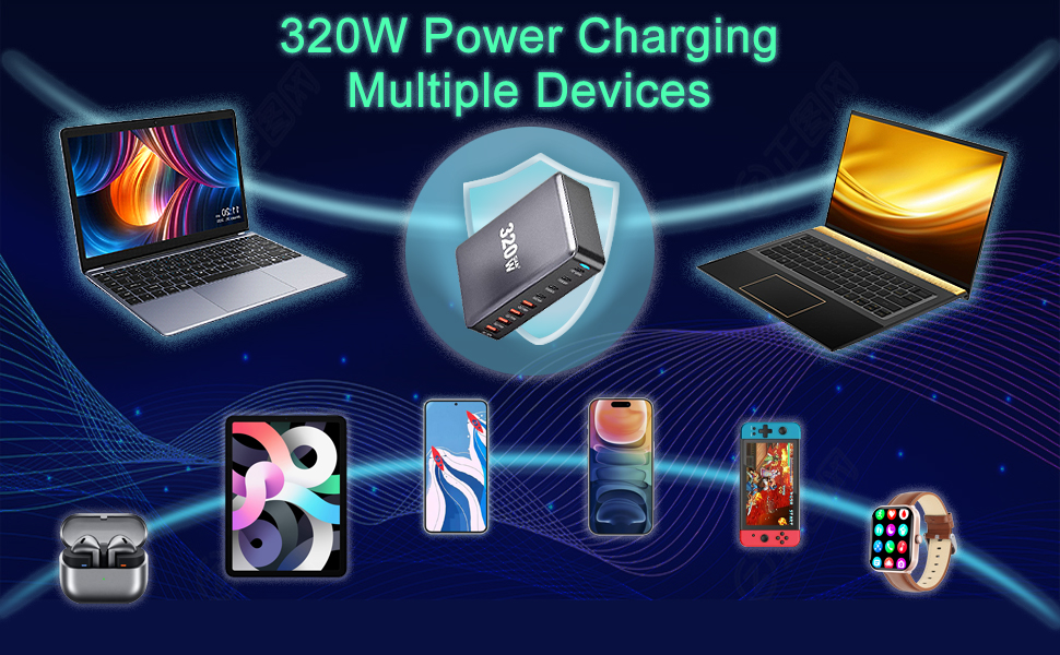 320W GaN III 8 Ports USB C Fast Charging Station