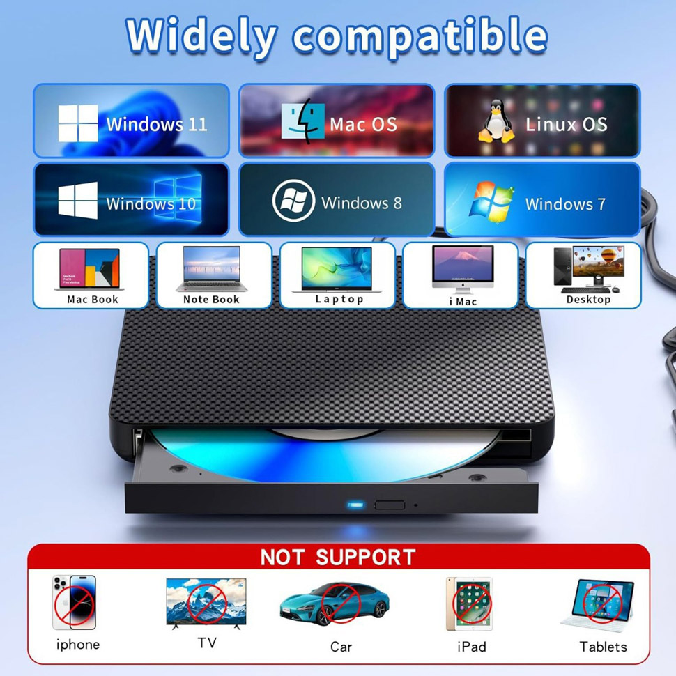 LUOM External 6X Blu-ray CD DVD Writer