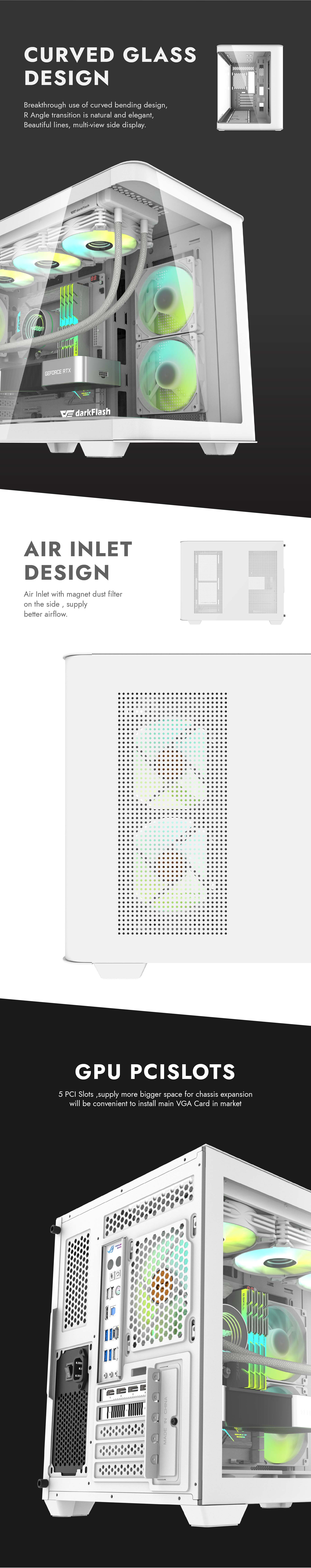 darkFlash DPW90M,Micro-ATX PC Gaming Case,3×Pre-Installed ARGB PWM Fans,Panoramic Dual Curved Temper