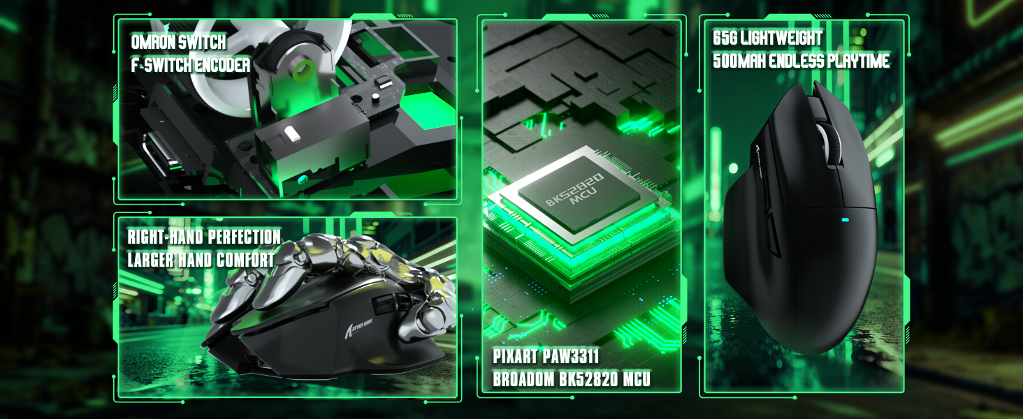 Wireless Gaming Mouse with Magnetic Charging Dock, 65g Lightweight Gaming Mice,