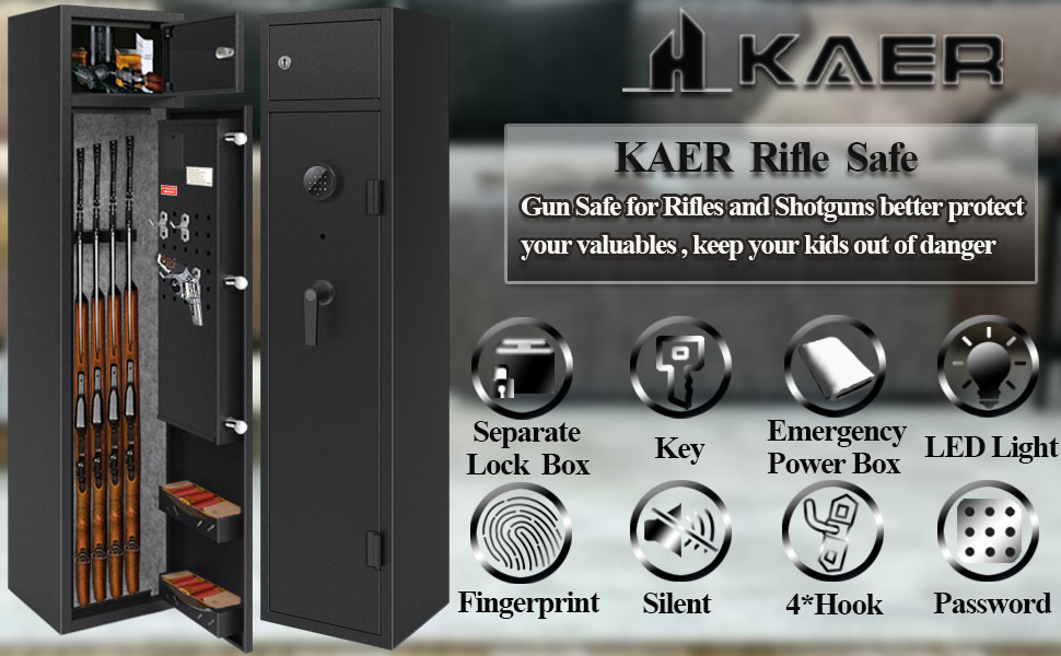 KAER Large Rifle Safe, Gun Safe for Rifles and Shotguns, Quick Access
