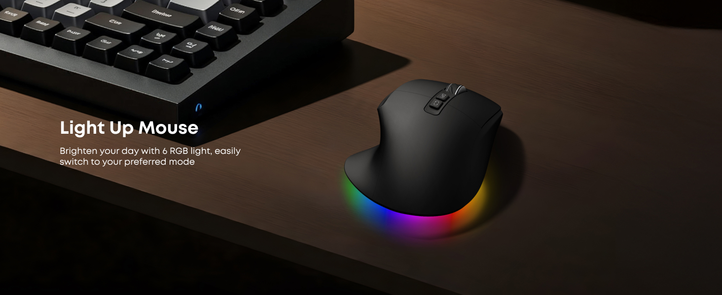 Ergonomic Rechargeable Mouse with Jiggler, Bluetooth + 2.4G Wireless + Wired (3 in 1) Connection, Ma