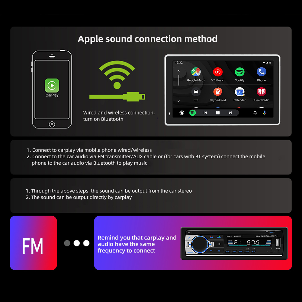 Binize Portable Wireless Carplay&Android Auto ,7 Inch Touch Screen Car