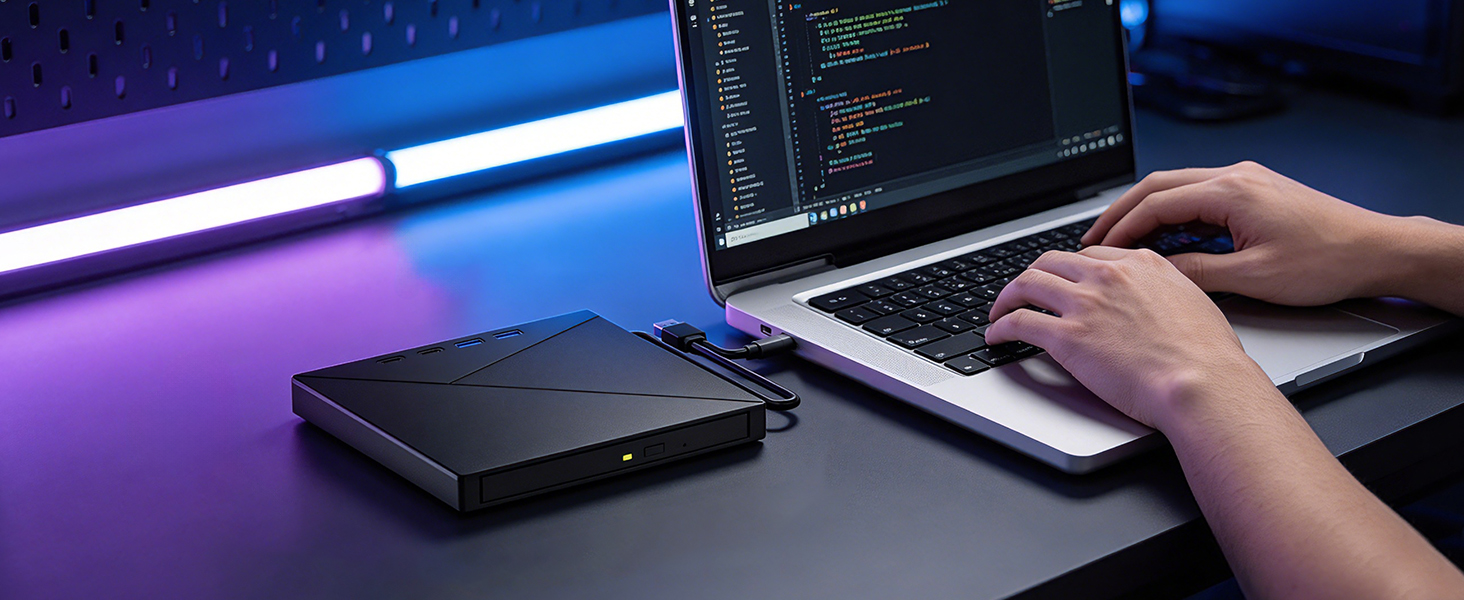 External CD DVD Drive for Laptop PC, External DVD CD Burner, USB 3.0 Type C External CD Drive