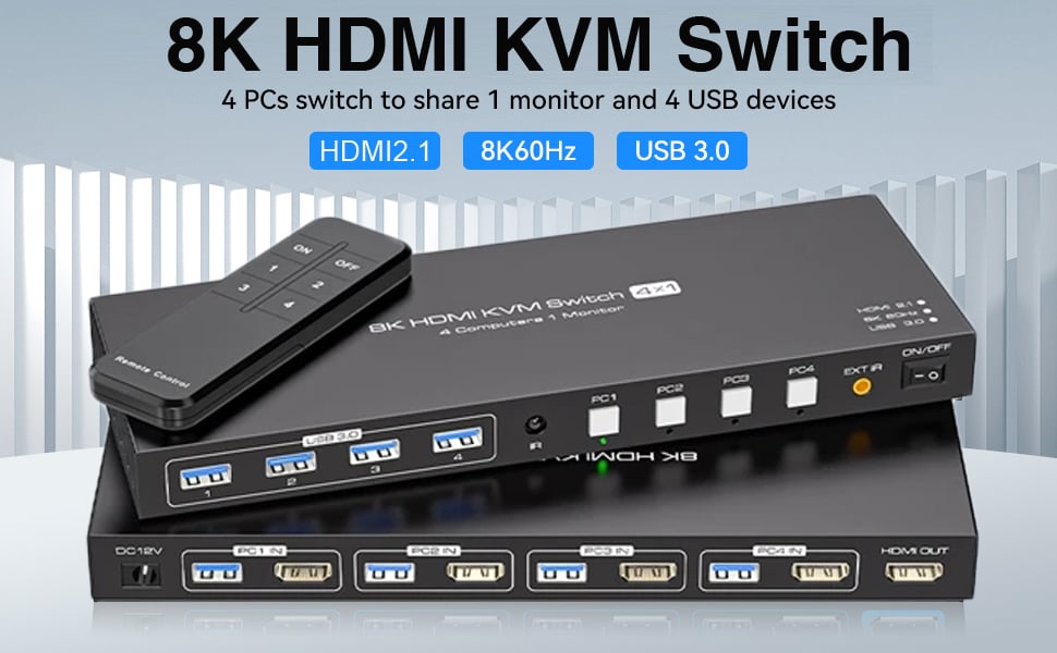 Jansicotek HDMI KVM Switch 1 Monitors 4 Computers