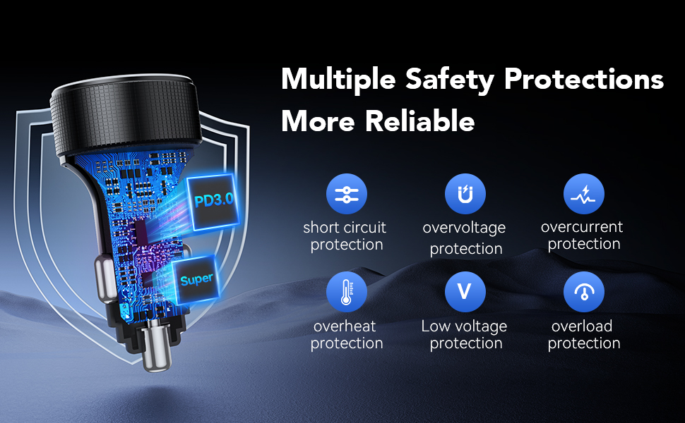 USB C Car Charger Adapter, 66W 4 Port Metal Car USB Charger with Voltmeter Dual USB C Car Phone Char