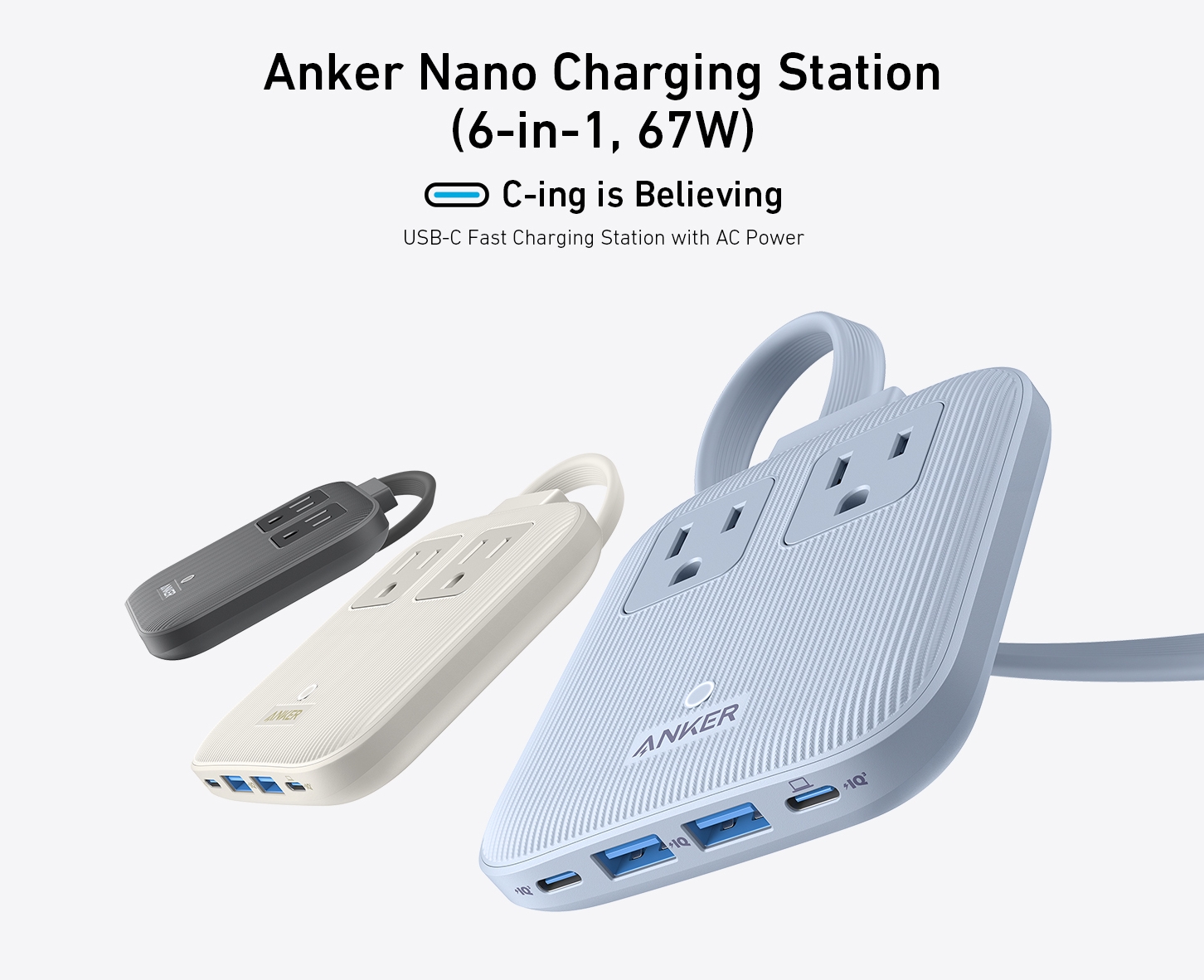 Anker Nano Charging Station(67W Max), 6-in-1 USB C Power Strip for