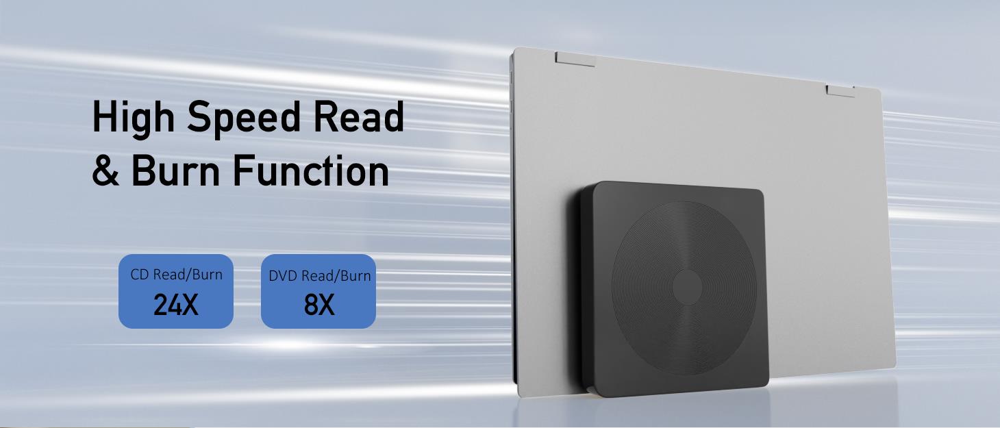 This external cd/dvd drive delivers up to 24x CD and 8x DVD write speeds, ensuring fast and efficien